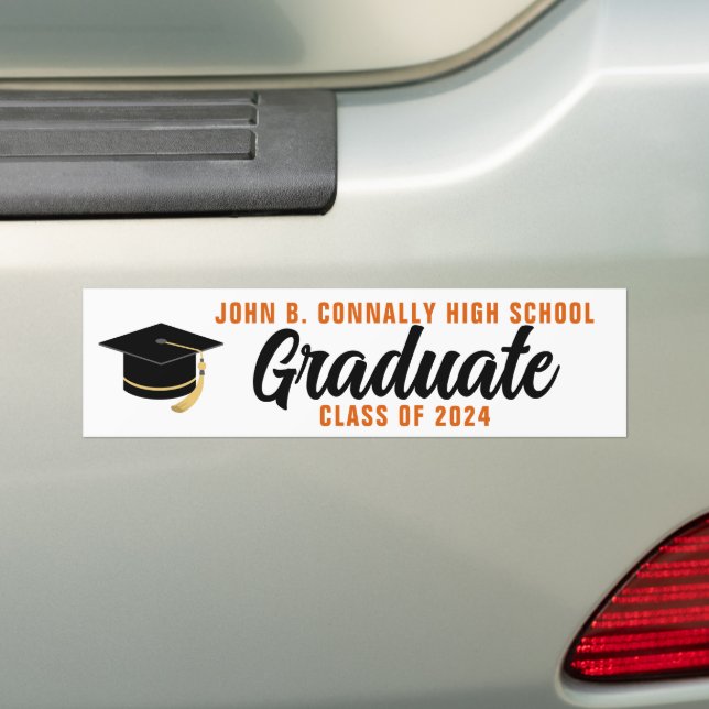 Orange Black Graduate Personalised Graduation Bumper Sticker (On Car)