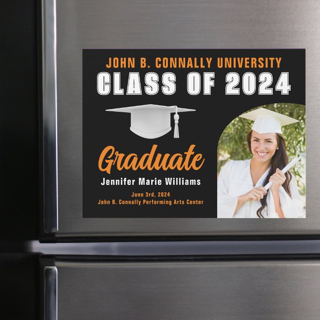 Orange Black Graduate Photo Graduation Magnet Card (Creator Uploaded)