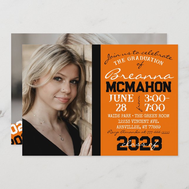 Orange & Black Graduation 2 Photo Invitation (Orange and Black Graduation)