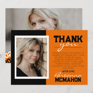 Orange & Black Graduation 2 Photo Thank You Card