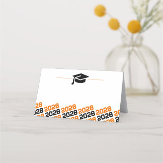 Orange Black Graduation Cap Folding Label, Food or Place Card