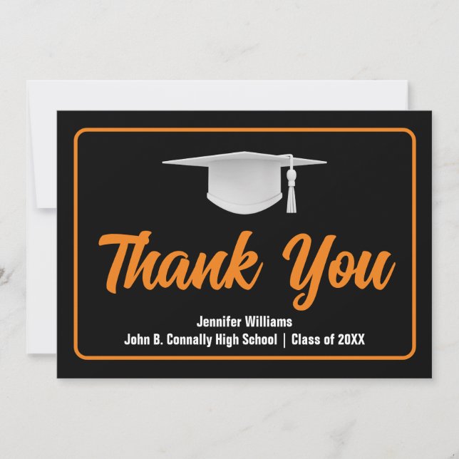 Orange Black Graduation Custom 2024 Graduate Thank You Card (Front)