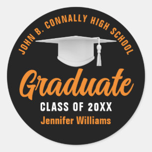 Orange Black Graduation Personalised 2026 Graduate Classic Round Sticker