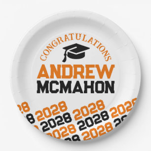 Orange & Black Graduation Personalised Paper Plate