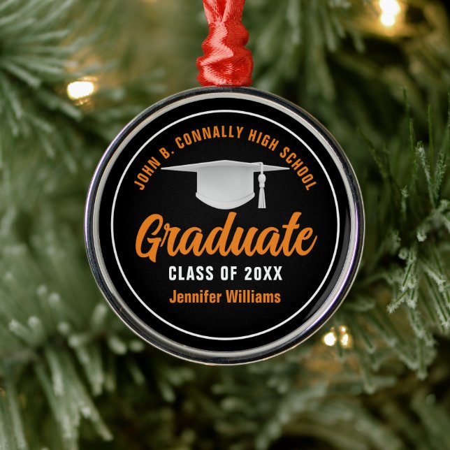 Orange Black Graduation Personalized Christmas Metal Tree Decoration (Tree)