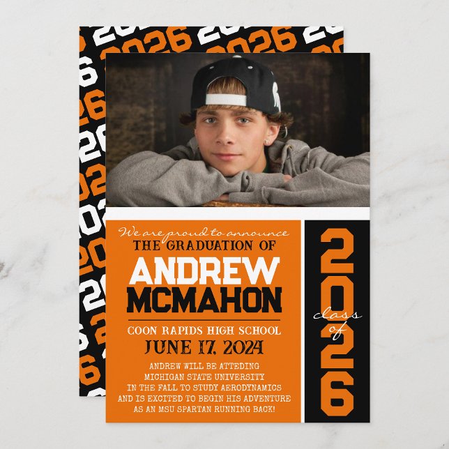 Orange & Black Graduation Photo Announcement (Creator Uploaded)