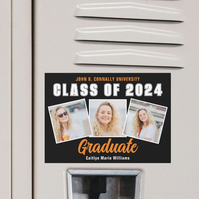 Orange Black Graduation Photo Collage Magnet Card (Creator Uploaded)