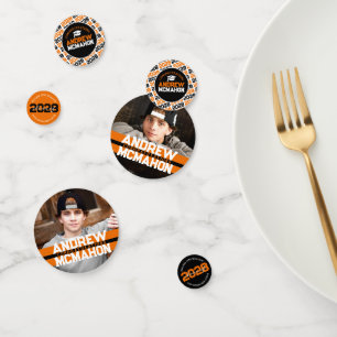 Orange & Black Graduation Photo Personalised Party Confetti