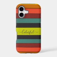 Orange black green striped monogram iphone cases