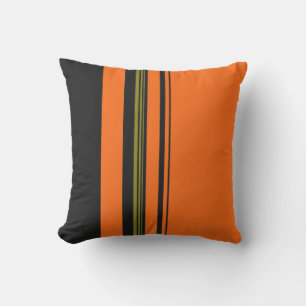 Orange Black Green Striped Pattern Outdoor Cushion