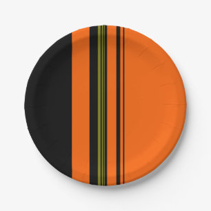 Orange Black Green Striped Pattern Paper Plate