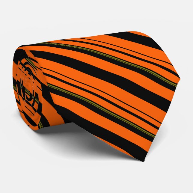Orange Black Green Striped Pattern Tie (Rolled)