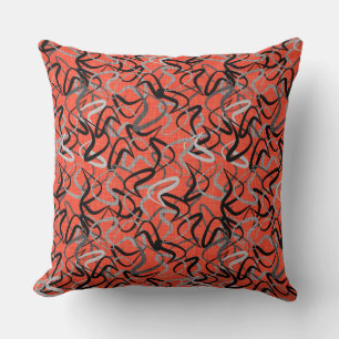 Orange, Black & Grey Boomerangs   Mid-Century Cushion