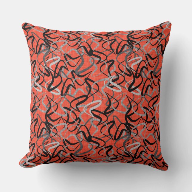 Orange, Black & Grey Boomerangs | Mid-Century Cushion (Front)