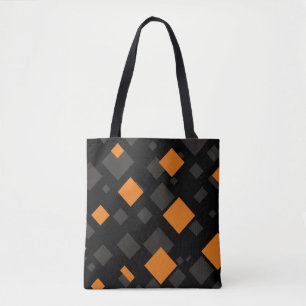 Orange Black Grey Float Squares Diamond Pattern   Tote Bag