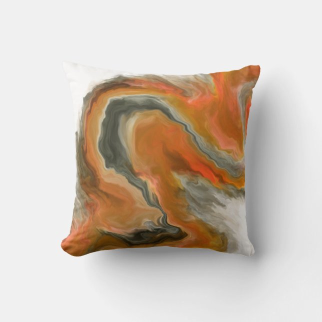 Orange Black Grey Jewel Tone Fluid Art Painting Cushion (Front)