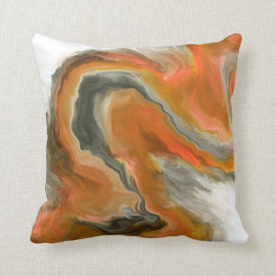 Orange Black Grey Jewel Tone Fluid Art Painting Cushion