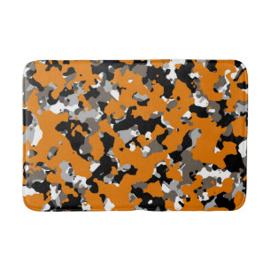 Orange Black Grey Tan Camouflage Camo Print Bath Mat