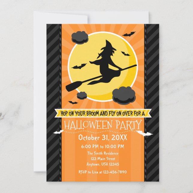 Orange Black Grey Witch Halloween Invitation (Front)