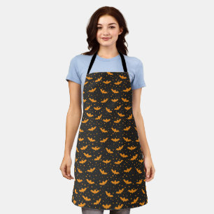 Orange black Halloween bat pattern Apron