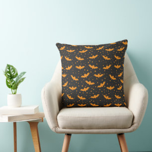 Orange black Halloween bat pattern Cushion