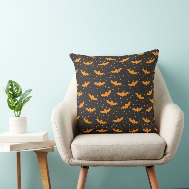Orange black Halloween bat pattern Cushion (Chair)