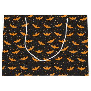 Orange black Halloween bat pattern Large Gift Bag