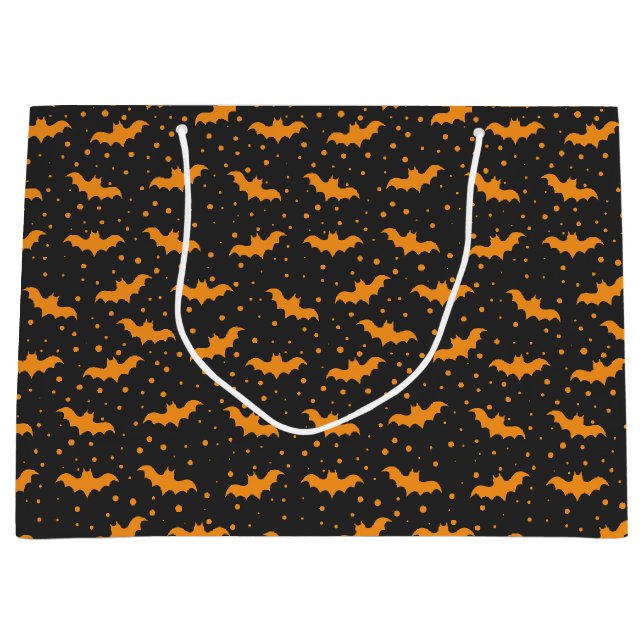 Orange black Halloween bat pattern Large Gift Bag (Front)