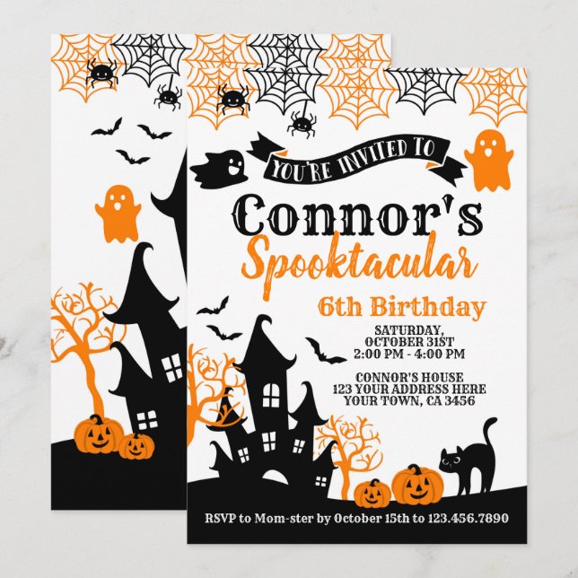 Orange & Black Halloween Birthday Invitation (Front/Back)