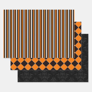 Orange & Black Halloween Carnaval Magic Wrapping Paper Sheet