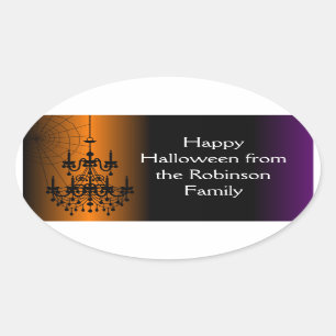 Orange/Black Halloween Chandelier Oval Sticker
