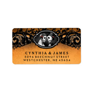 Orange Black Halloween Elegant Wedding Skeletons Label