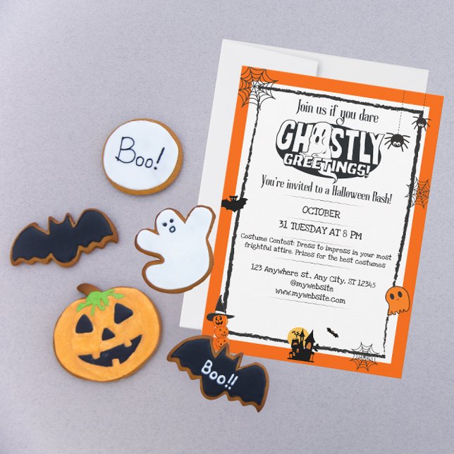 Orange Black Halloween Ghostly Greeting Invitation (Creator Uploaded)