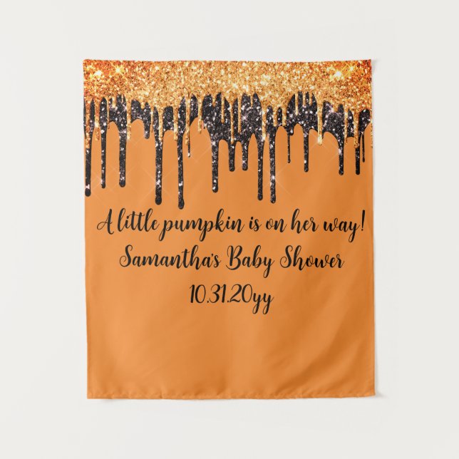 Orange & Black Halloween Girl Baby Shower Backdrop Tapestry (Front)