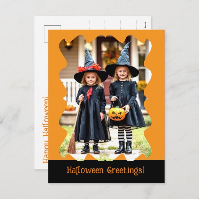 Orange Black Halloween Greetings Photo Postcards (Front/Back)