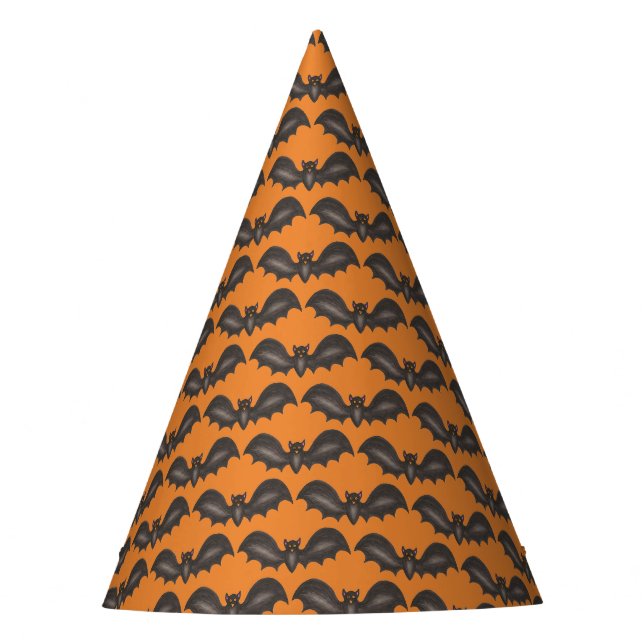 Orange Black Halloween Party Flying Bats Design Hat (Front)