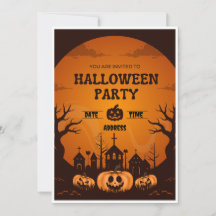 Orange & Black Halloween Party Invitation