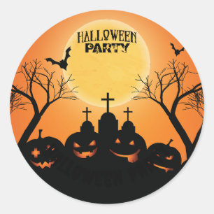 Orange Black Halloween Party Pumpkin Graveyard Classic Round Sticker