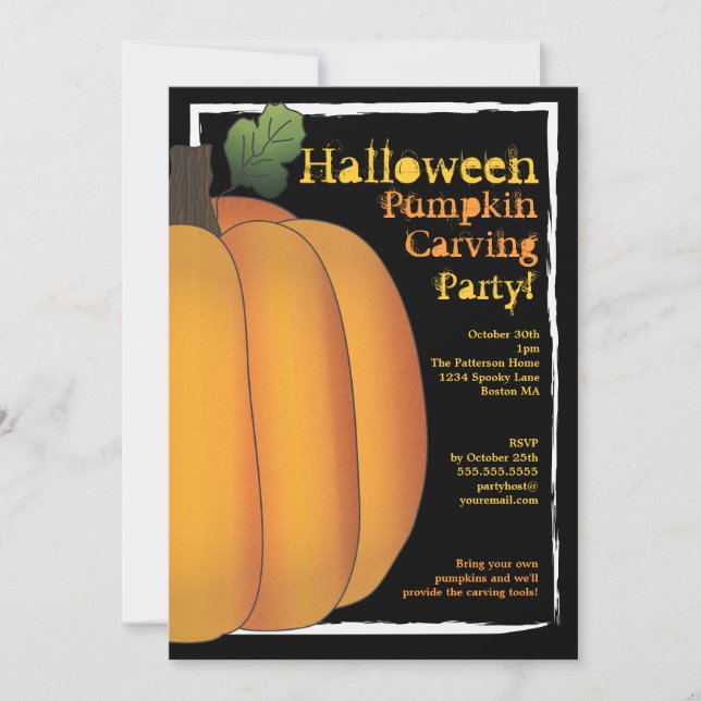 Orange & Black Halloween Pumpkin Carving Party Invitation (Front)