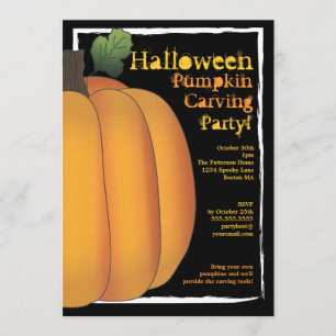 Orange & Black Halloween Pumpkin Carving Party Invitation