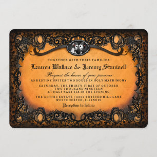 Orange Black Halloween Skeletons RECEPTION INFO Invitation