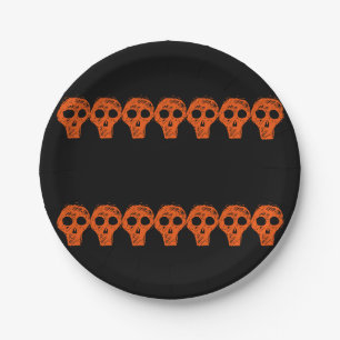 Orange Black Halloween Skulls 4Walter Paper Plate