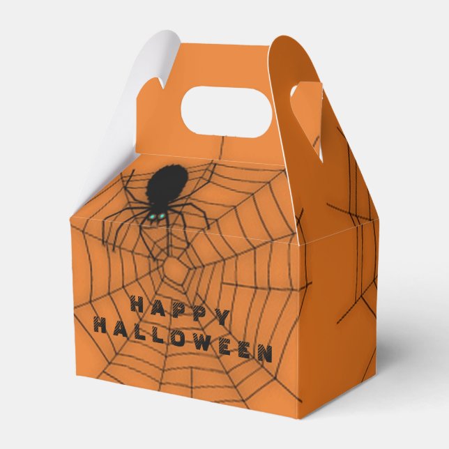 Orange & Black Halloween Spider Web Favour Box (Front Side)