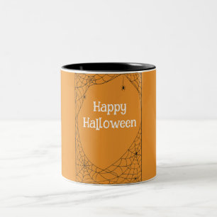Orange Black Halloween Spiders Two-Tone Coffee Mug