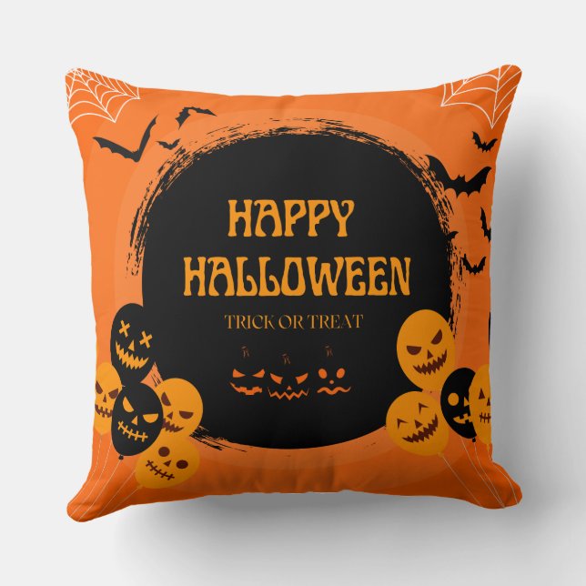 Orange Black Happy Halloween Cushion (Back)