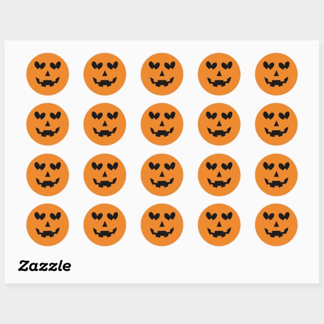 Orange & Black Happy Heart Pumpkin Halloween  Classic Round Sticker (Sheet)