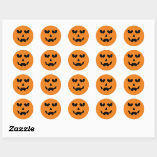 Orange & Black Happy Heart Pumpkin Halloween Classic Round Sticker