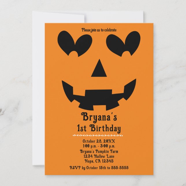 Orange & Black Happy Heart Pumpkin Halloween  Invitation (Front)