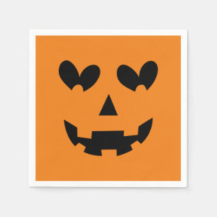 Orange & Black Happy Heart Pumpkin Halloween Party Napkin