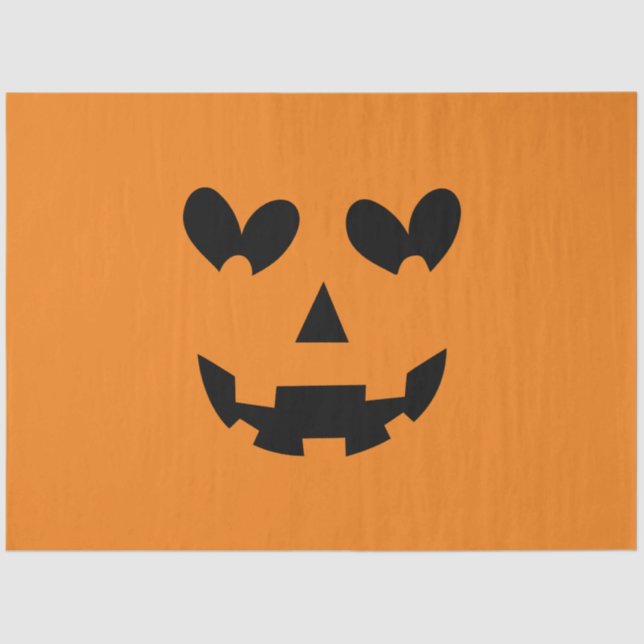Orange & Black Happy Heart Pumpkin Halloween  Tissue Paper (Front)